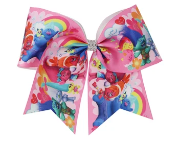 

2020 NEW 7 inch Cheer Bows Cartoon ribbon Ponytail Hair Bow with elastic hair band cheerleading Hair accessories