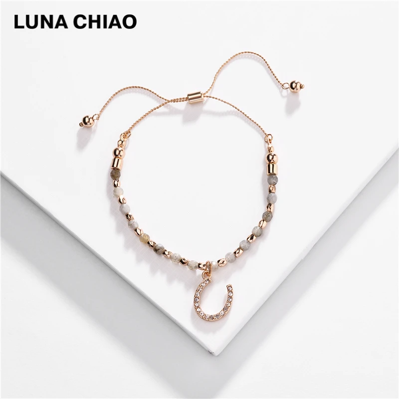 LUNA CHIAO браслет из бисера с натуральным камнем лошадь форма обуви Кристалл Регулируемые браслеты с шармами для женщин