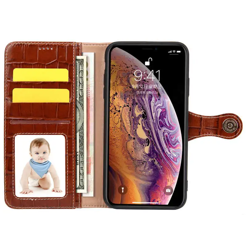 Чехол-кошелек из натуральной кожи для iPhone 7 8 Plus X XR XS максимальный чехол Чехол из крокодиловой кожи для телефона iPhone 11 Pro Max откидная крышка