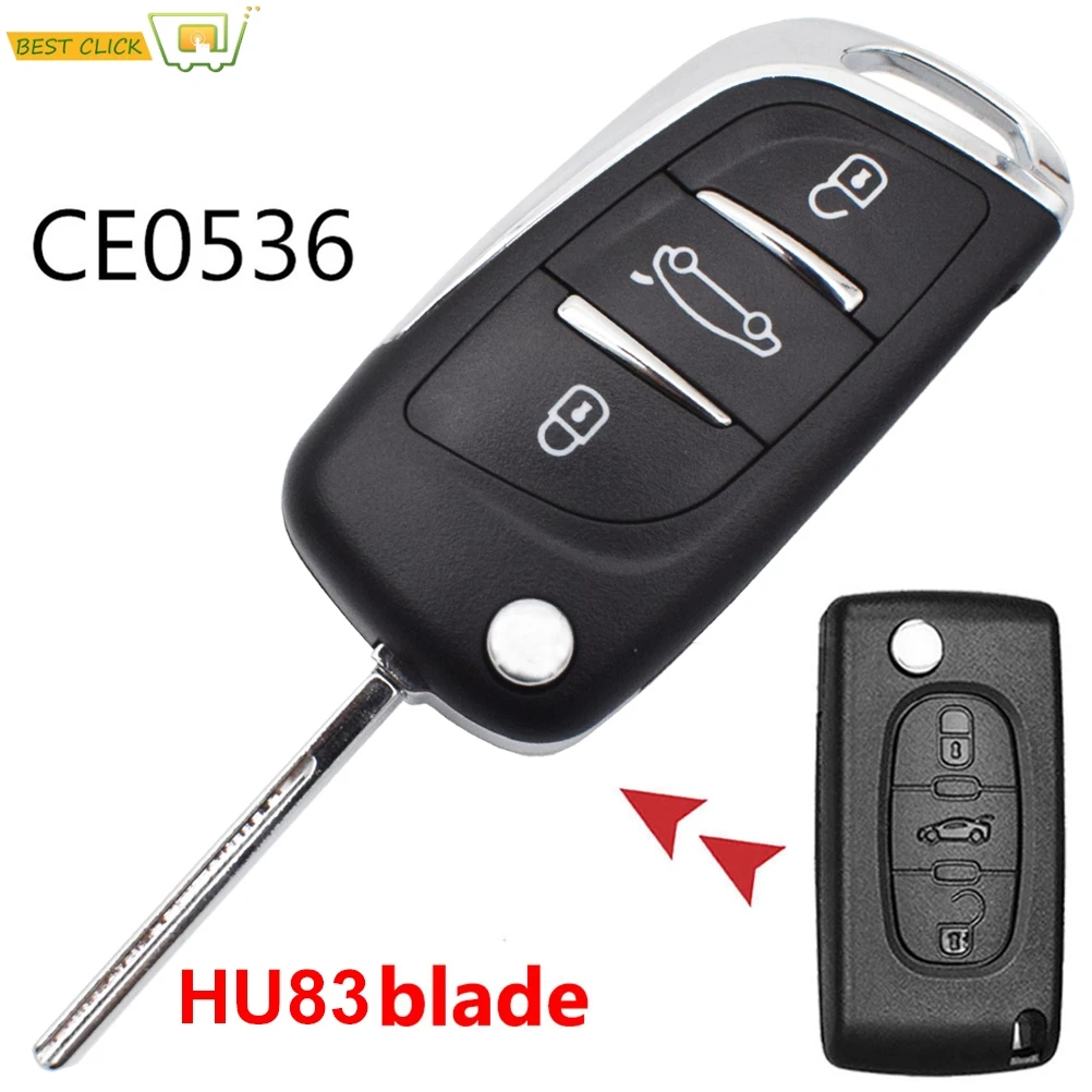 Peugeot Expert 2007-2016 3 Button Remote Control Flip Key Case HU83 Blade 