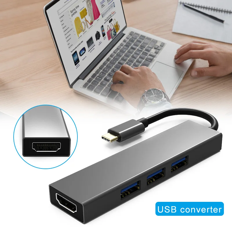 

Multi Function Type-C to HDMI USB Hub Audio Adapter for PC Computer Laptop Notebook IJS998