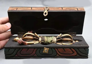 

christmas 7" Tibet Buddhism Tantra FaQi Wood Box Bronze Vajra-pestle Phurba Dagger Holder