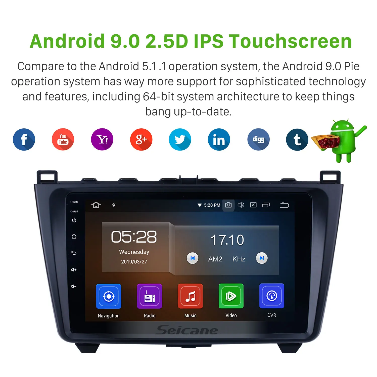 Best Seicane Car Navi Android9.0 HD 9" 1Din Stereo For Mazda 6 Ruiyi 2008-2015 GPS Multimedia Player With Steering Wheel Control OBD2 3