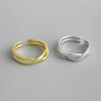 

Ins Double Layer Line Cross Gold Real 925 Sterling Silver Rings For Women High Quality Fine Jewelry Open Ring Fashion 925-874