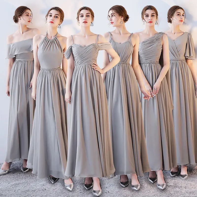 Bridesmaids Dresses Illusion Short Luxury Gray Strapless Floor-Length Lace Tulle Off The Shoulder Women Wedding Party Gown E101 Bridesmaids Dresses Illusion Short Luxury Gray Strapless Floor-Length Lace Tulle Off The Shoulder Women Wedding Party Gown E101