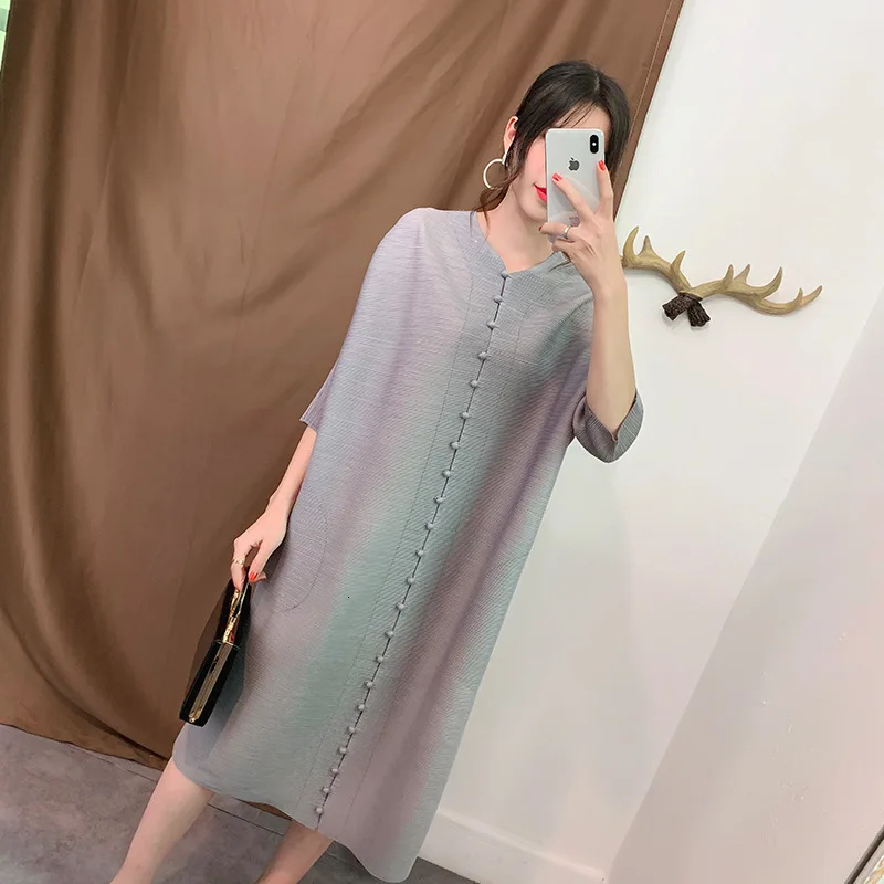 [DEAT] осенний плиссированный Свободный пуловер с v-образным вырезом и длинными рукавами винтажное женское платье Vestido WJ12201 японский стиль