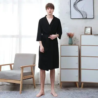 New Men Robe Spa Home Dress Chinese Waffle Nightwear Solid Sleepwear Male Nightgown Kimono Bathrobe Gown Plus Size M XL XXXL