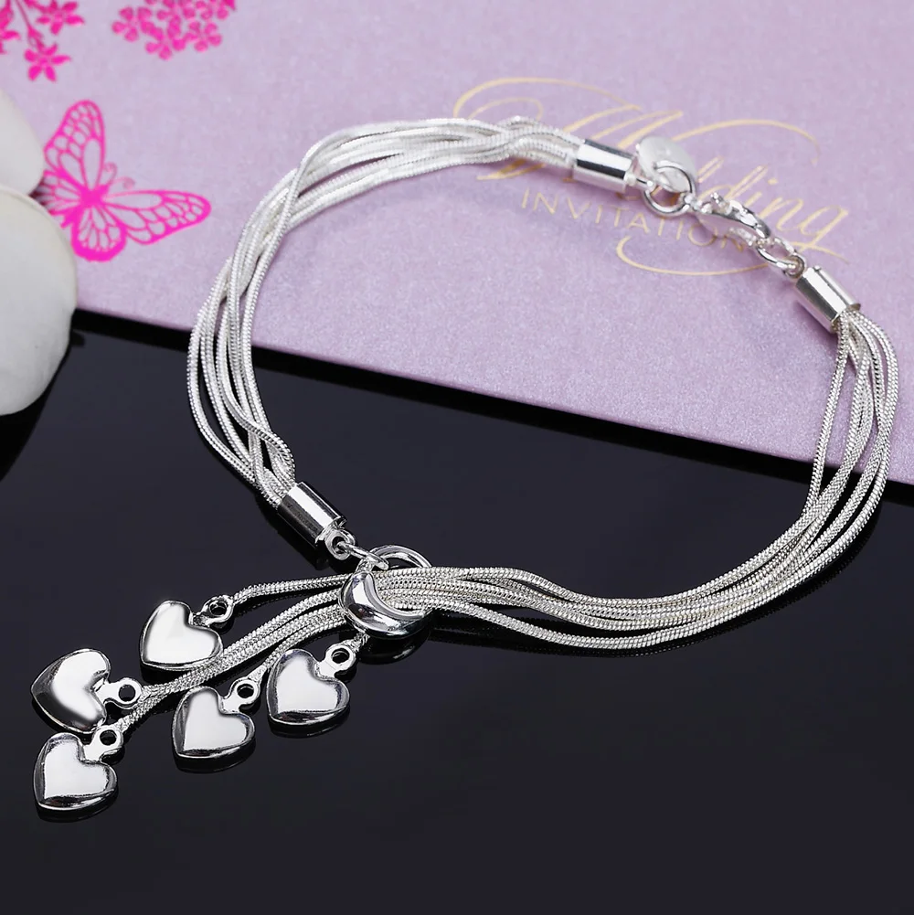 Wholesale 925 Sterling Silver Bracelet Hook Five Heart High