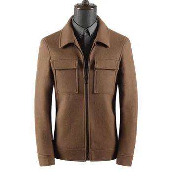 

Winter Men Blends Designer Wool Lapel Neck Long Sleeve Solid Color Men Coats Casual Slim Cargo Male Outerwears