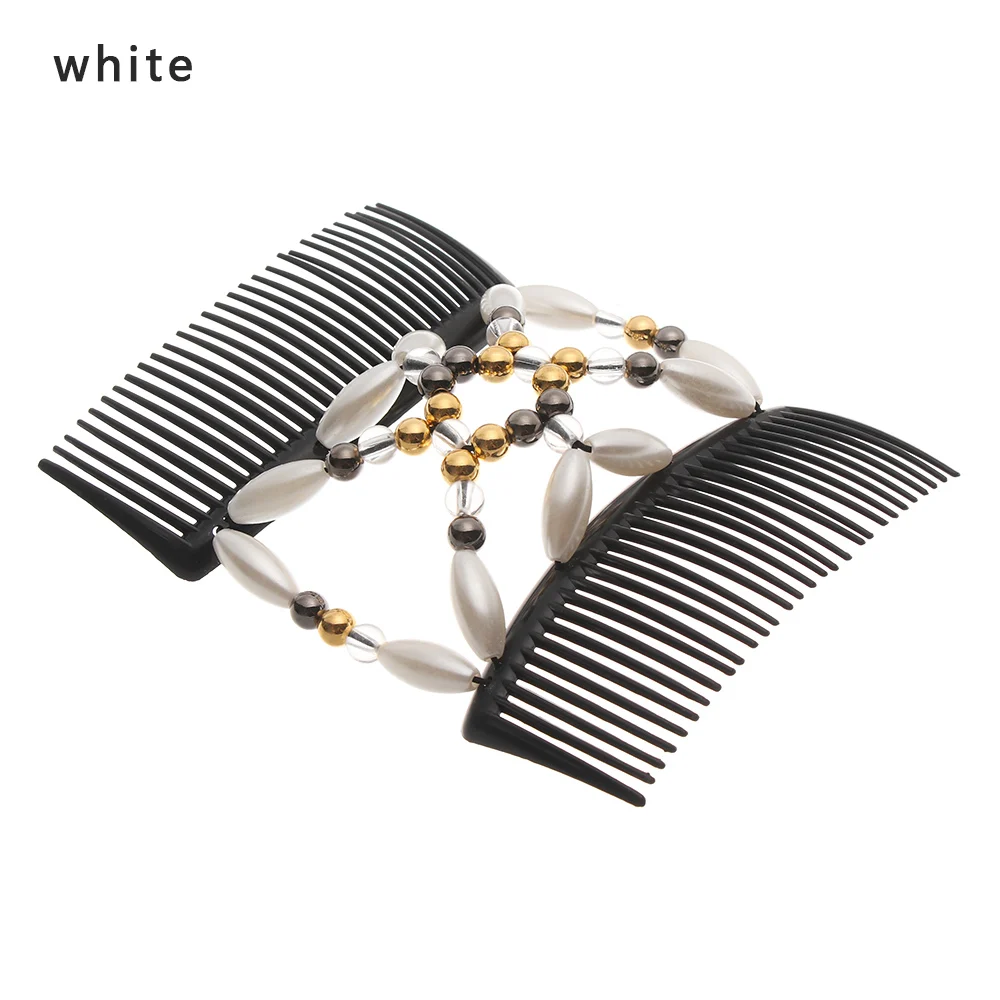 Женская эластичная шпилька для женщин, эластичный двойной волшебный гребень для волос ручной работы, бисерный зажим для волос, булочка, сделай сам, инструмент для укладки, 3 цвета, Sug - Цвет: white