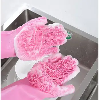 

2020 new Magic Silicone Dishwashing Scrubber Dish Washing Sponge Rubber Scrub Gloves Kitchen Cleaning 1 Pair