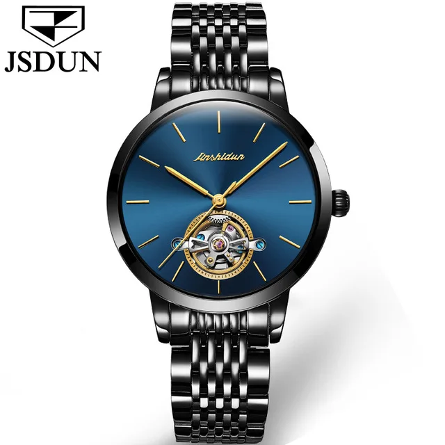 JSDUN Switzerland Роскошные брендовые автоматические механические часы розовые, золотые, женские часы Tourbillon наручные часы из нержавеющей стали - Цвет: Steel Blue