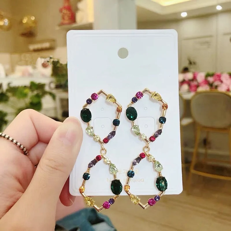 MENGJIQIAO новые корейские Роскошные блестящие разноцветные хрустальные двойные круглые Висячие серьги для женщин, вечерние элегантные ювелирные изделия, подарки