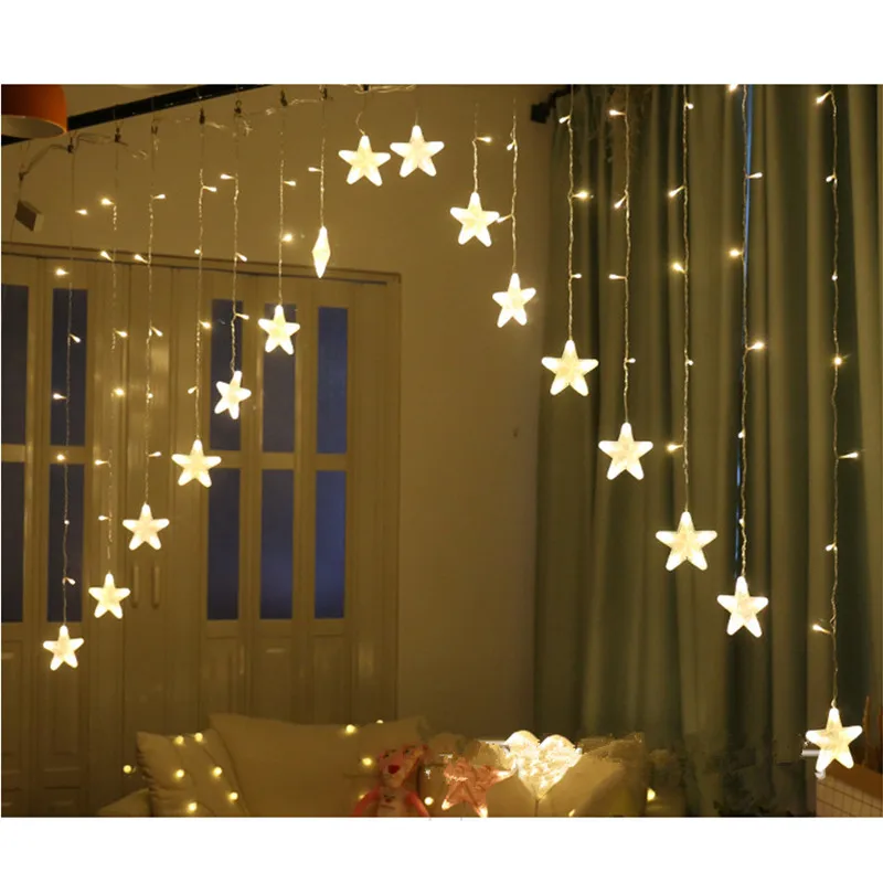 3 м светодиодный светильник со звездами для занавесок, сказочный светильник со звездами, s гирлянда для рождественской вечеринки, дня рождения, украшения для дома, с европейской вилкой - Испускаемый цвет: warm white