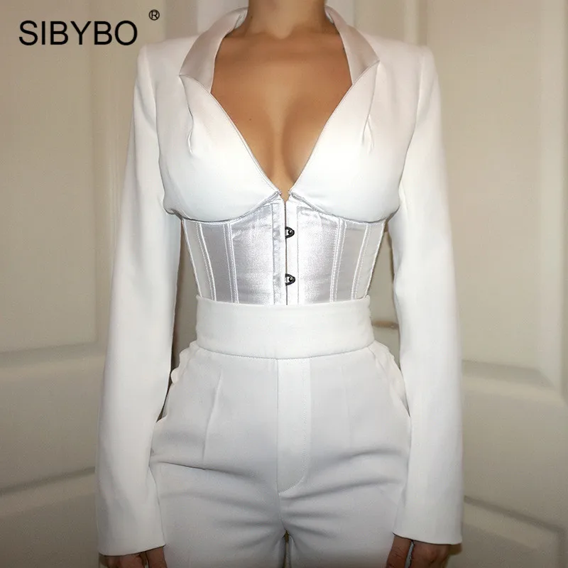 SIBYBO, на шнуровке сзади, с глубоким v-образным вырезом, Сексуальная рубашка, для женщин, с длинным рукавом, Тонкая Повязка, женские топы, с отверстиями, повседневные, женские блузки и рубашки