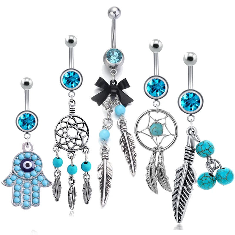 1pc Mix Style Belly Rings For Women Dream Catcher Cross Rose Flower