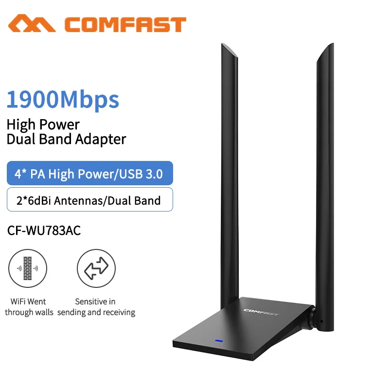 Высокая мощность CF WU783AC USB3.0 Wifi адаптер 1900 Мбит/с Wi fi 5 ГГц Антенна 2 * 6dbi USB AC Ethernet PC Lan