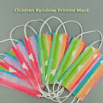 

10/50/100/500pcs Children Fashion Disposable Mask Rainbow Colourful Printed 3 Layer Dust-proof Filter Face Mouth Over Mask Style