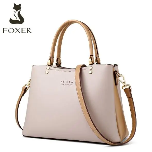 FOXER, элегантная осенне-зимняя сумка из воловьей кожи, женская сумка, простая сумка-тоут, Женская вместительная сумочка, брендовая сумка-мессенджер для женщин - Цвет: Хаки