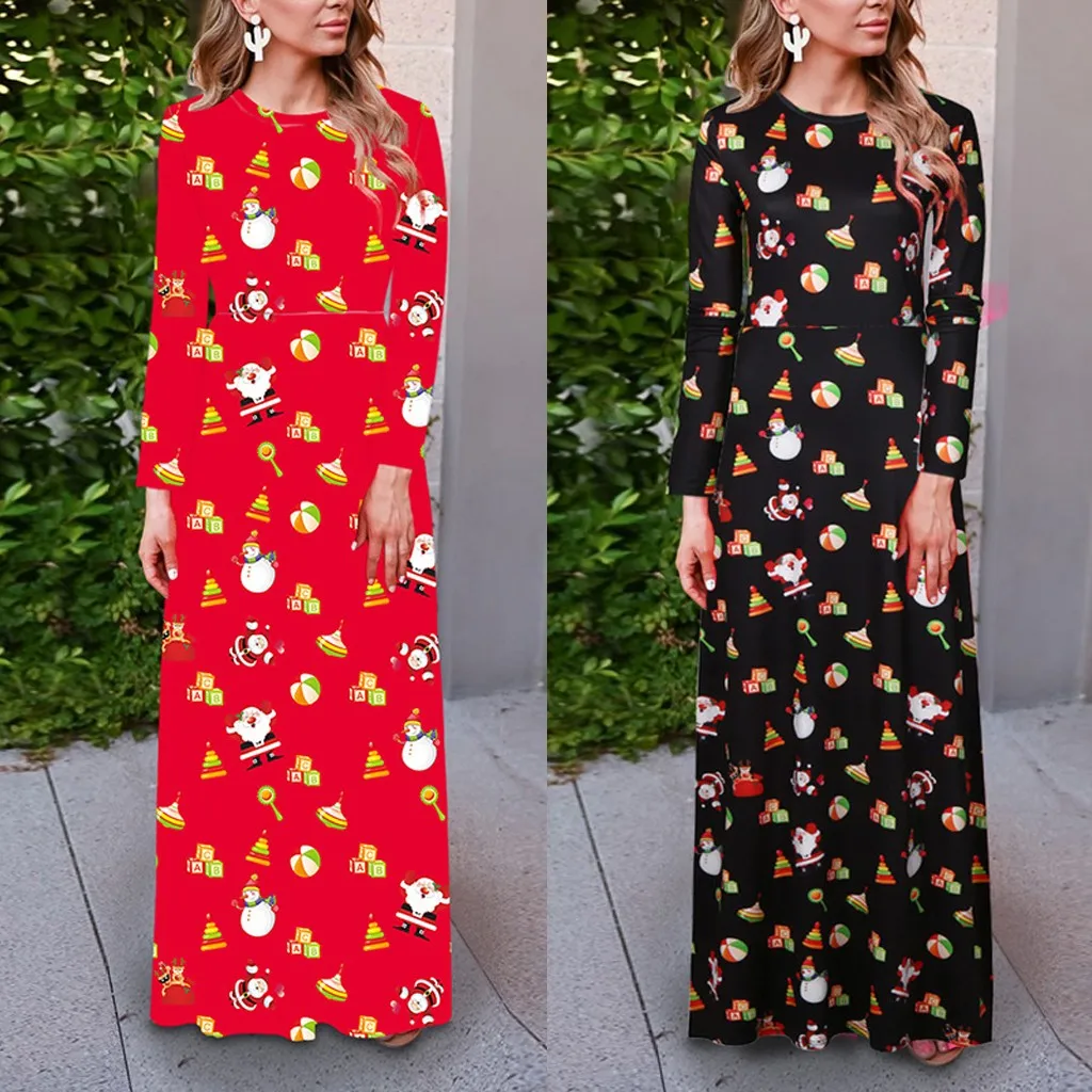 

2019 Summer Long Dress with Christmas Print Boho Beach Dress Maxi Dress Women Evening Party Dress Sundress Vestidos de festa
