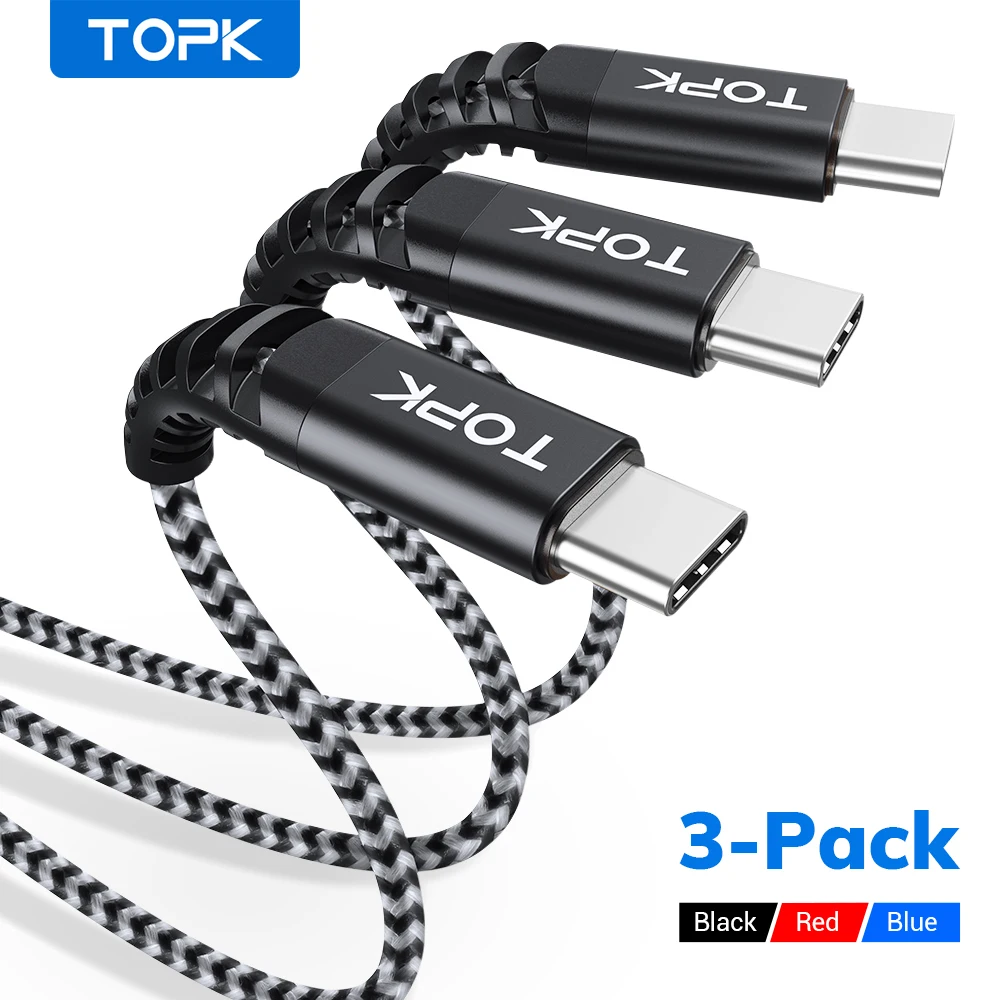 Кабель TOPK Micro USB Type-C для быстрой зарядки и передачи данных Xiaomi One plus мобильный