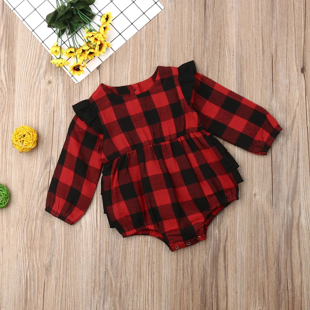 0-18M Baby Girls Clothes Long Sleeve O-Neck Baby Girls Rompers White Black Plaid Girls Clothing Baby Tutu Lace Infant Jumpsuits cheap baby bodysuits	