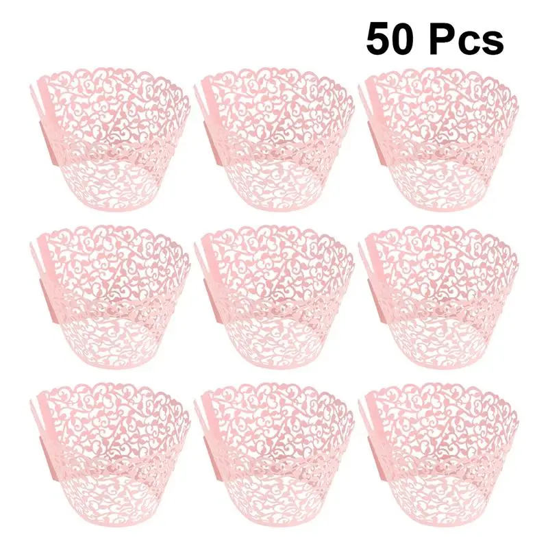 PINK-50PCS 100 шт бумажные обертки для пирожных Цветочный Дизайн Торт обертки чашки обертки для пирожных Декор тортов для дня рождения вечеринки свадьбы детский душ - Цвет: PINK-50PCS