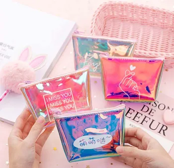 

Laser Mini Womens Lady Kid Coin Wallet PVC Lady Small Coin Pouch Zipper Money Key Earphone Line Coin Holder Purse