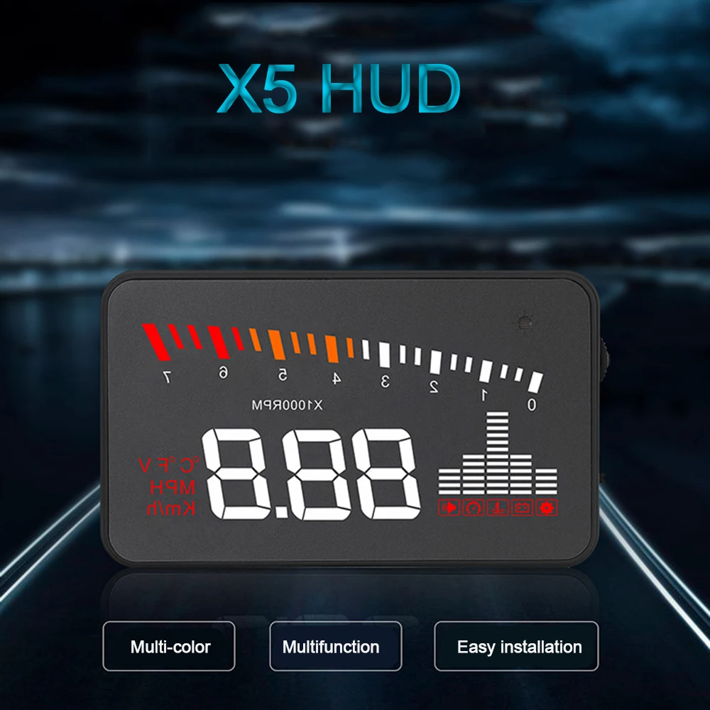 X5 автомобильный HUD Дисплей OBD II EOBD автоматическое соответствие по скорости Предупреждение ющая система проектор для ветрового стекла автомобиля напряжение скорость сигнализации