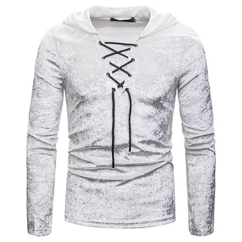 

Autumn Men Long Sleeve Hooded Flannel Velour Casual T Shirt Solid Drawstring Hip Hop Streetwear Slim Fit Swag Velvet Tee Tops