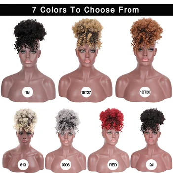 

Synthetic Hair 7 Colors Afro Puff Bun Clip In Scrunchies Curly Chignon Drawstring Ponytail With Bangs Trailed Extension Hair