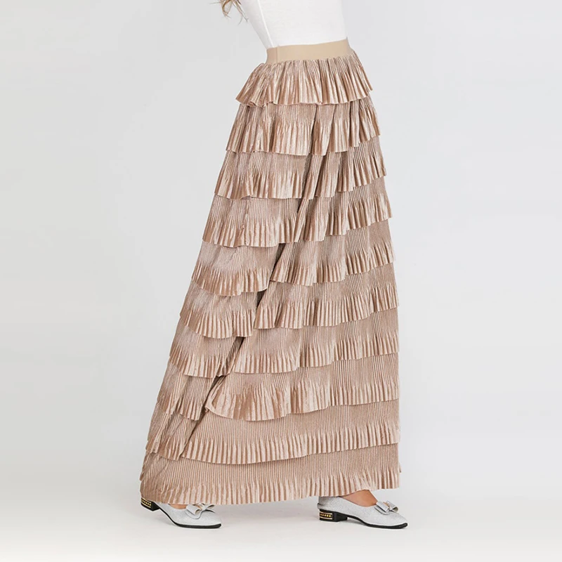 velvet pleated maxi skirt