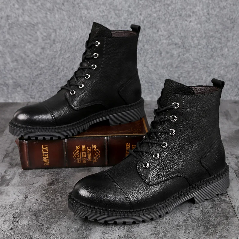 

spring Winter ankle Boots For Men Black High Top Men Casual Shoes Brand Fashion Motorcycle Boots Genuine Leather Men snow Boots