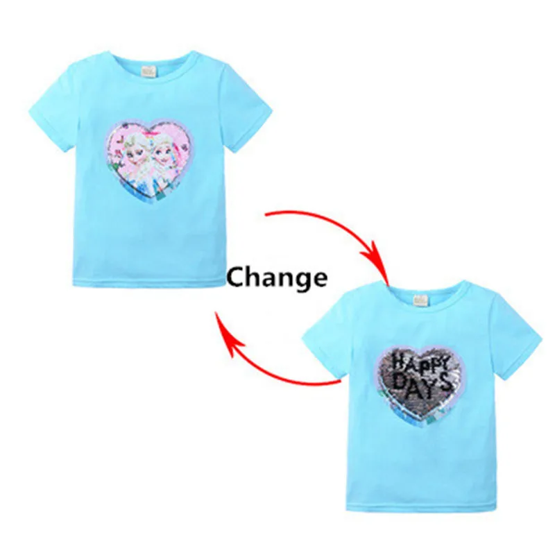 Новая летняя одежда для маленьких девочек, футболка для девочек футболки с короткими рукавами с принтом Снежной королевы Анны и Эльзы для девочек, подарки, детские футболки - Цвет: 4