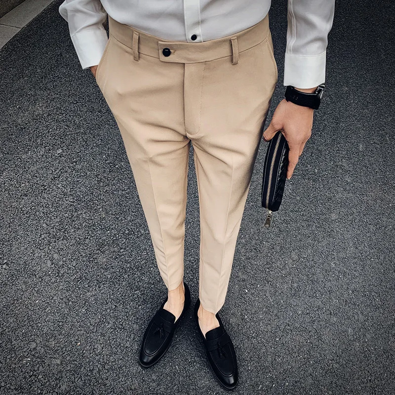 apricot Весна британский стиль сплошной костюм брюки мужские Pantalon Hombre горячая Распродажа уличная Мужская брюки деловой строгий костюм мужские штаны - Цвет: apricot