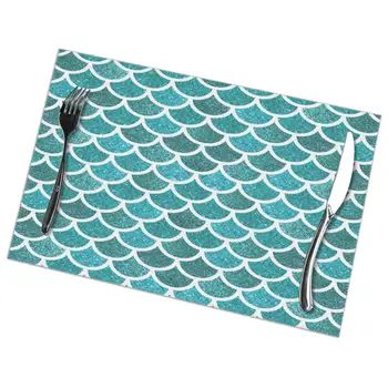 

Tableware Pad Placemats 6 PcsTable Mat Non-Slip Teal Mermaid Scales Placemats for Dining Table