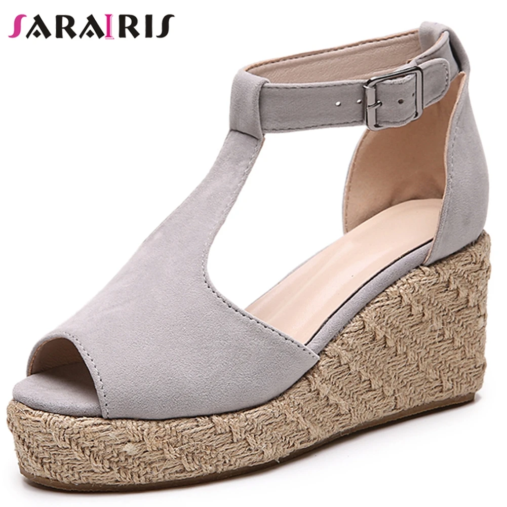 

SARAIRIS Big Size 38-43 On Sale Female Fashion Peep Toe Summer Sandals Casual Party Sandals Women Wedges High Heels Shoes Woman
