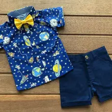 Г. Летняя одежда для малышей торжественный Костюм Джентльмена для маленьких мальчиков на свадьбу рубашка с бабочкой и короткими рукавами и рисунком+ шорты комплекты одежды От 1 до 5 лет