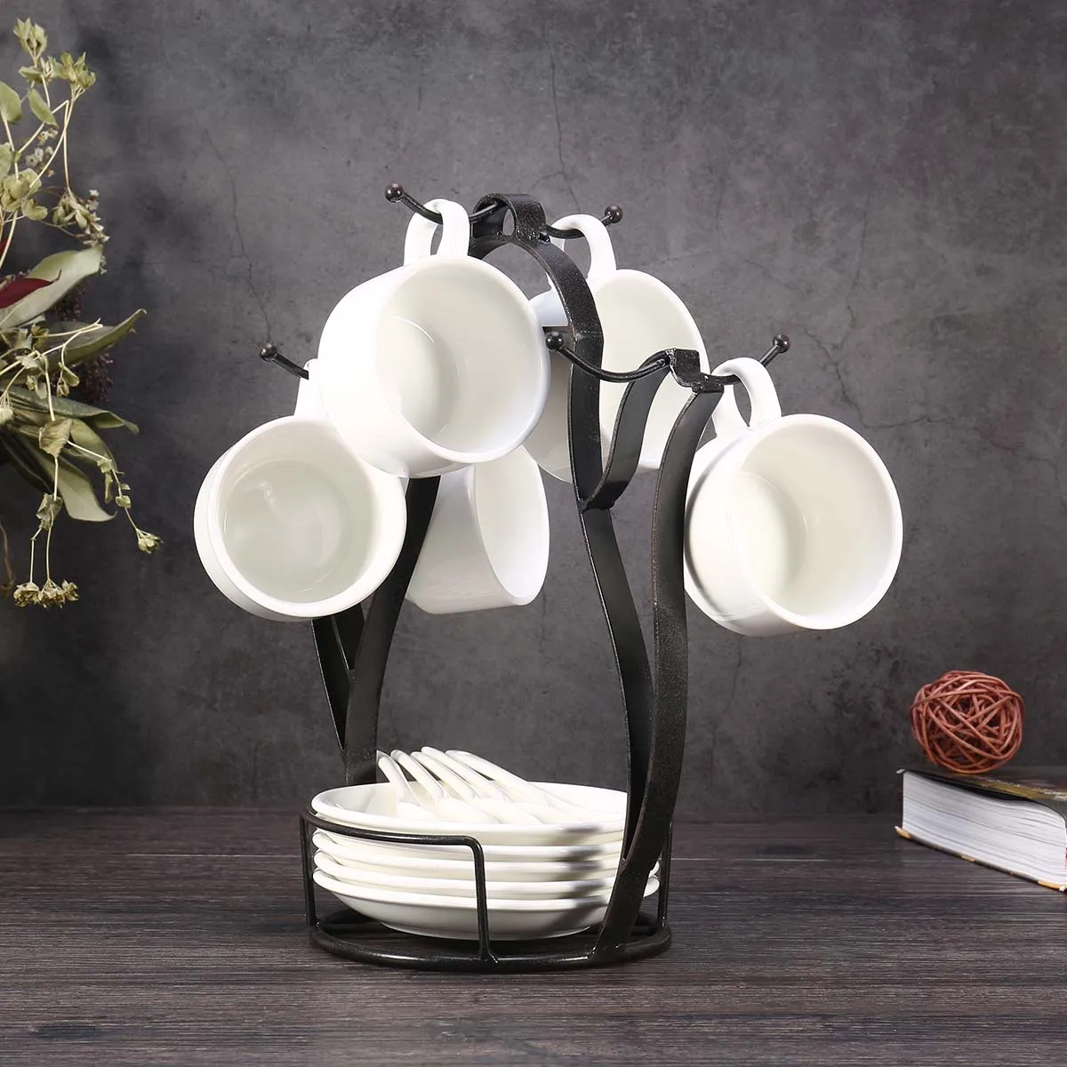 

Hot Kettle-shaped Coffee Mug Tree Holder Countertop Or Pantry Vintage Metal Wire Tree Stand Mug Stand for Coffee Glasses and Cup