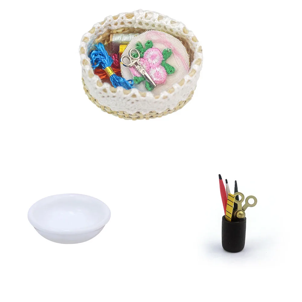 

Dollhouse Needlework Basket Ceramic Basin Pen Holder 1:12 Daily Use Tiny Product Miniature Home Decoration