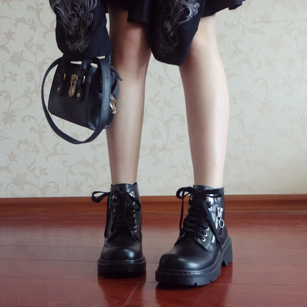 

Rosetic Women Shoes Vintage Gothic Japanese Harajuku Fungus Muffin Platform Shoes Dark Black Girl Ribbon Lace Shoes Retro Shoes