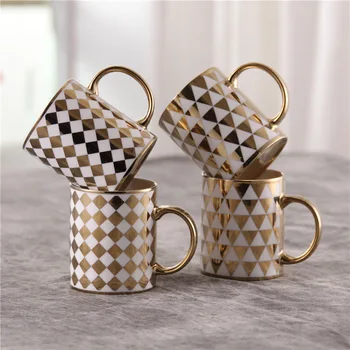 

European-style Creative Golden Pattern Ceramics Mugs Office Milk Tea Cups Office Coffee Mug Wedding Gifts Water Cup