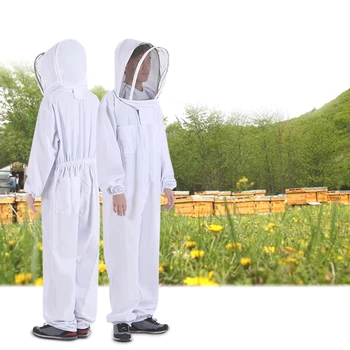 

Beekeeping Protective Equipment White Beekeeping Suit with Removable Round Clear View Fencing Veil Beekeeping Full Body Suit
