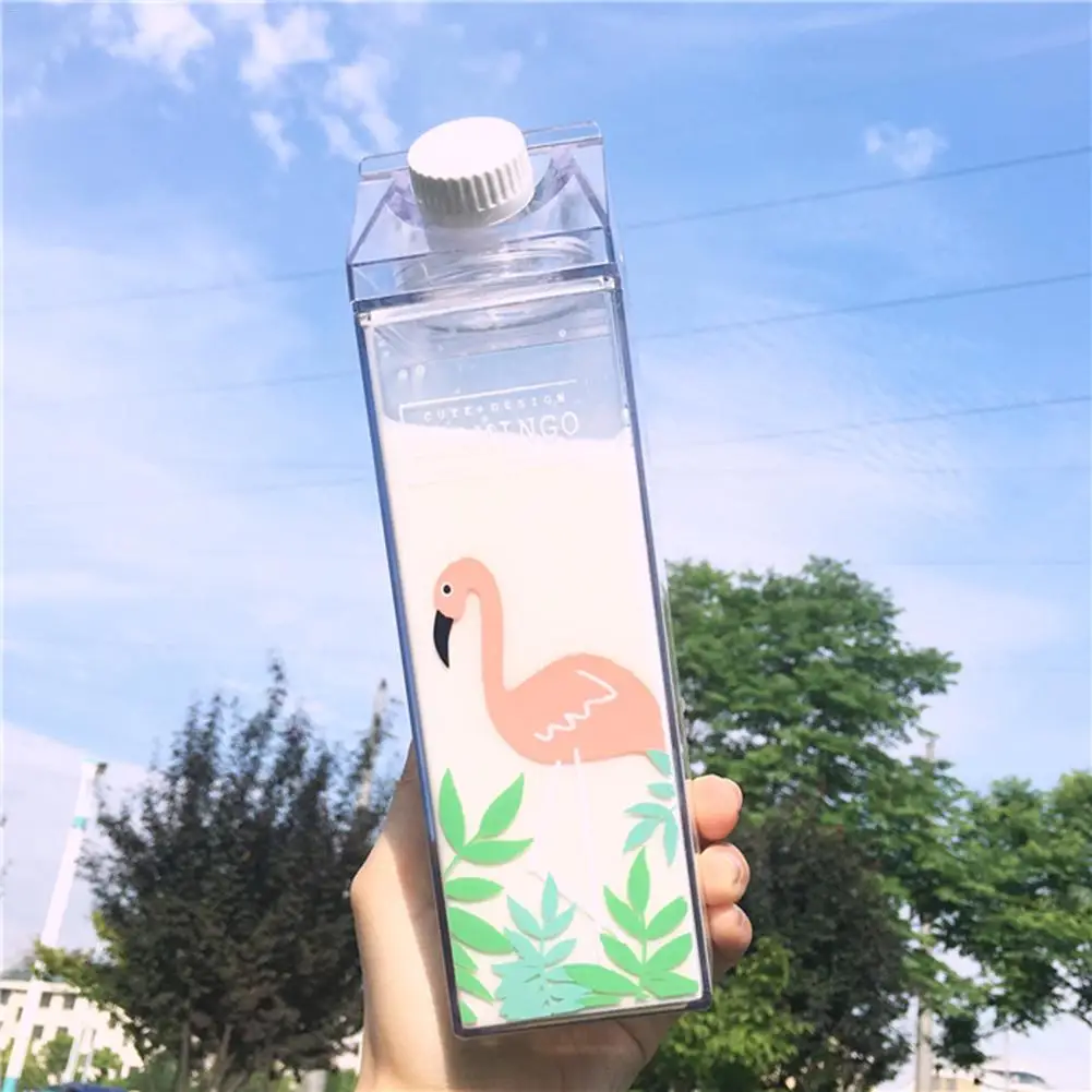 1pc Milk BoxCute Flamingo Water Bottle Camping Outdoor Sports Portable Kettle Kitchen Accessories Christmas Travel