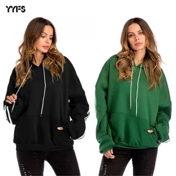 

Plus Size Womens Thicken Hoodies Solid Color Crew Neck Long Sleeve Loose Fashion Streetwear