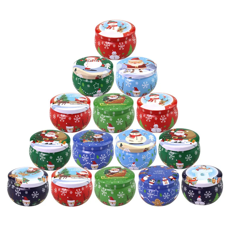 4 Pcs Small Tin Box Christmas Gifts Candy Box Party Decoration Metal Candle Jar with Lid 2.2OZ Handmade Candles Making Container