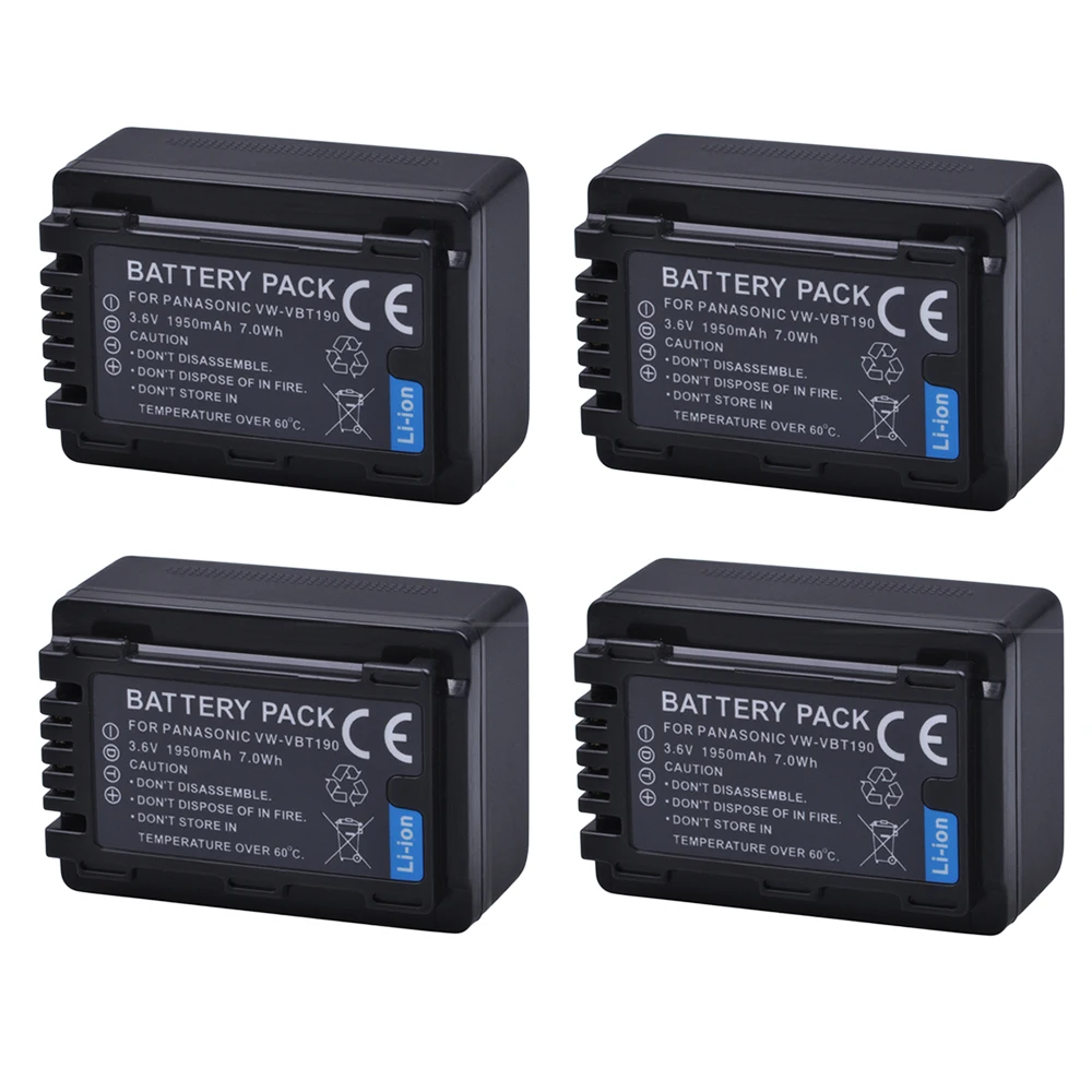 4 шт 1950 mAH VW-VBT190 VW VBT190 литий-ионный Батарея для Panasonic HC-V110 HC-V130 HC-V160 HC-V180 HC-V201 HC-V210 HC-V230 HC-V250