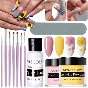 

NICOLE DIARY Acrylic Powder Set Dip Nail Glitter Extension Chrome Dust Flower Carved Pigment Builder 3D Nail Tips Decoration