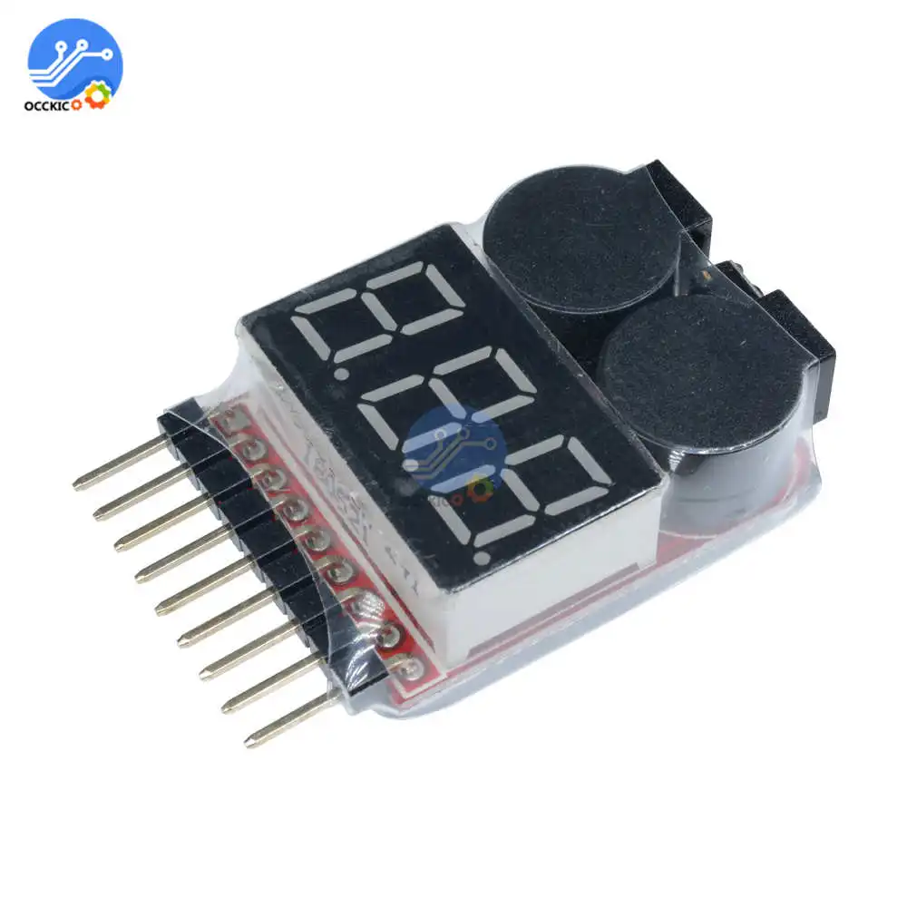 

2 IN 1 Low Buzzer Alarm 1S-8S 1-8S Lipo/Li-ion/Fe RC Helicopter Battery Voltage Indicator Meter Monitor Tester with LED Display