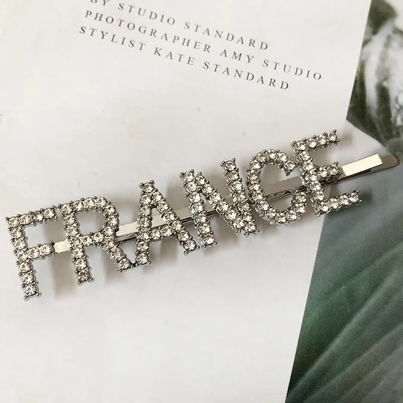 FRANCE Silver 1 шт., заколки для волос с кристаллами и буквами, стразы, заколки для волос, заколки для волос, инструменты для укладки волос, аксессуары, ювелирный подарок - Цвет: FRANCE Silver
